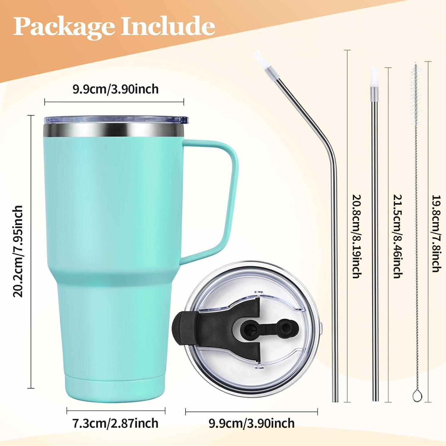 Livole 30oz Thermobecher mit Strohhalm und Henkel, Edelstahl, Mintgrün