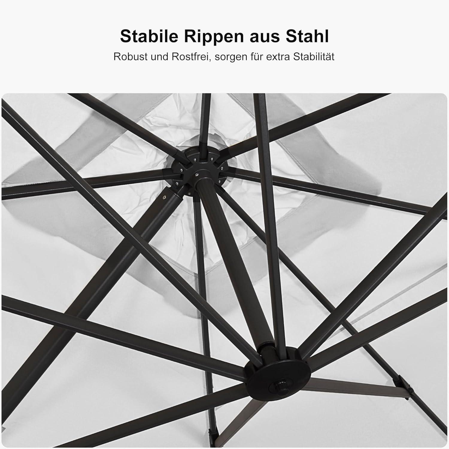Ampelschirm 250 x 250 cm Weiß Aluminium Gestell UV50+ Schutz
