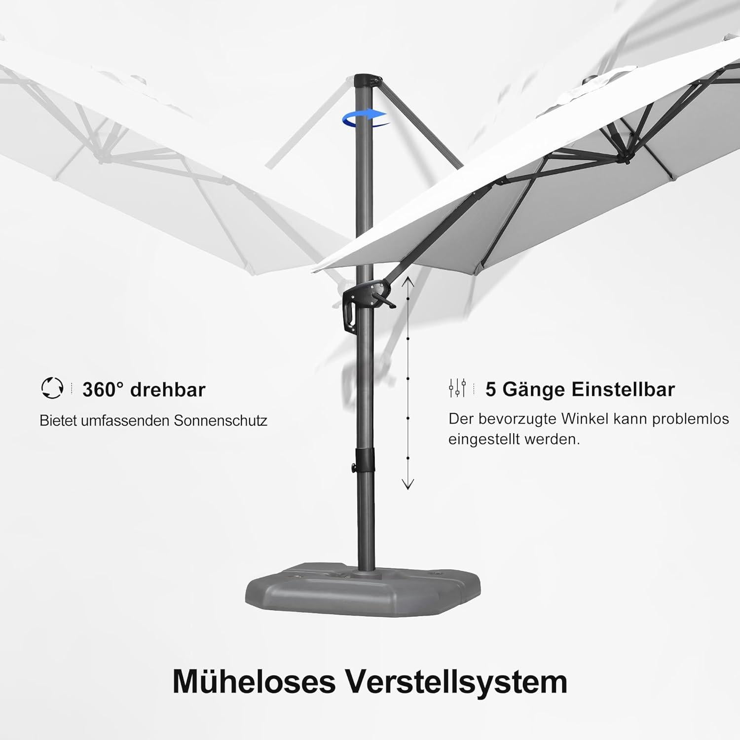 Quadratischer Sonnenschirm 250x250 cm mit Kurbel, Aluminiumgestell, UV50+ Schutz