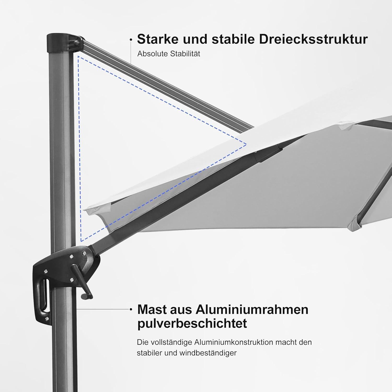 Ampelschirm 250 x 250 cm Weiß Aluminium Gestell UV50+ Schutz