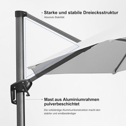 Ampelschirm 250 x 250 cm Weiß Aluminium Gestell UV50+ Schutz