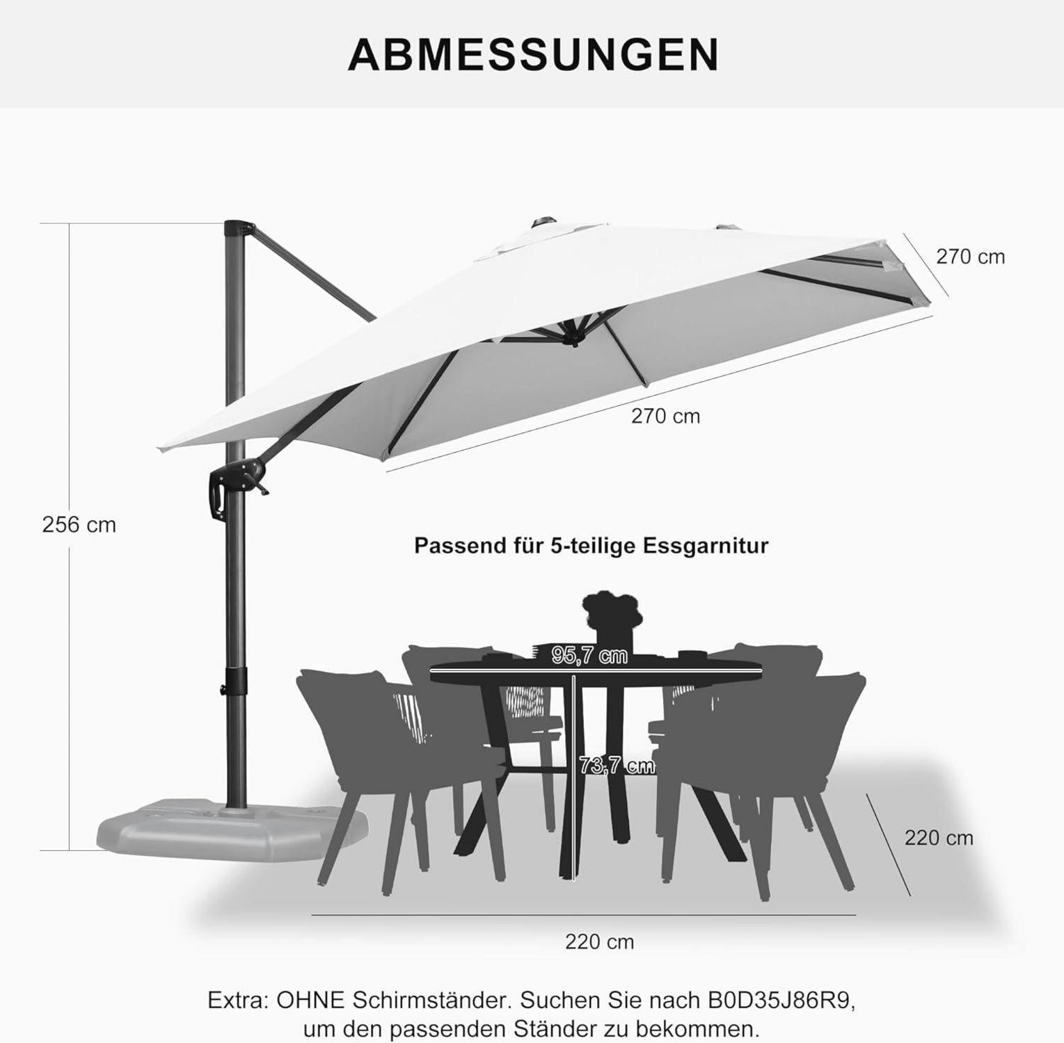 Ampelschirm 270x270 cm Kurbel Aluminium Terrasse Balkon UV-beständig