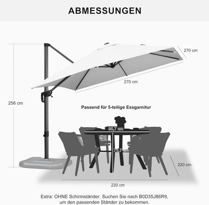 Ampelschirm 270x270 cm Kurbel Aluminium Terrasse Balkon UV-beständig
