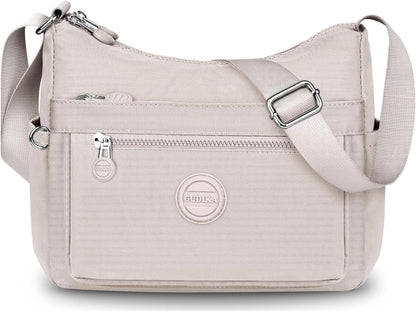 Umhängetasche Damen Nylon Crossbody Bag Wasserdicht Beige