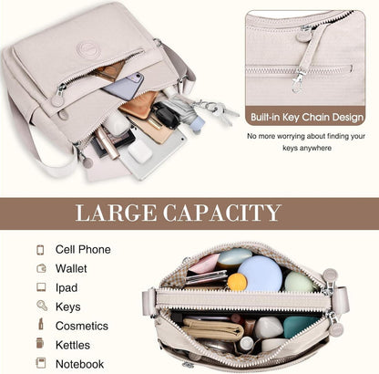 VOBUKE Umhängetasche Damen Nylon Mittelgroß Wasserdicht Beige