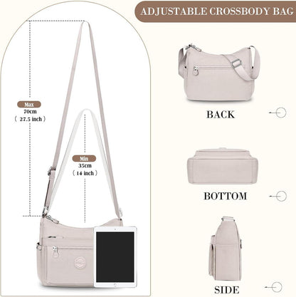 Umhängetasche Damen Mittelgroß Wasserdicht Nylon Crossbody Bag Beige
