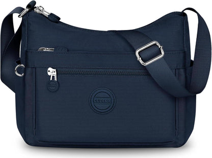 Umhängetasche Damen Nylon Wasserdicht Crossbody Bag Fächer Marineblau