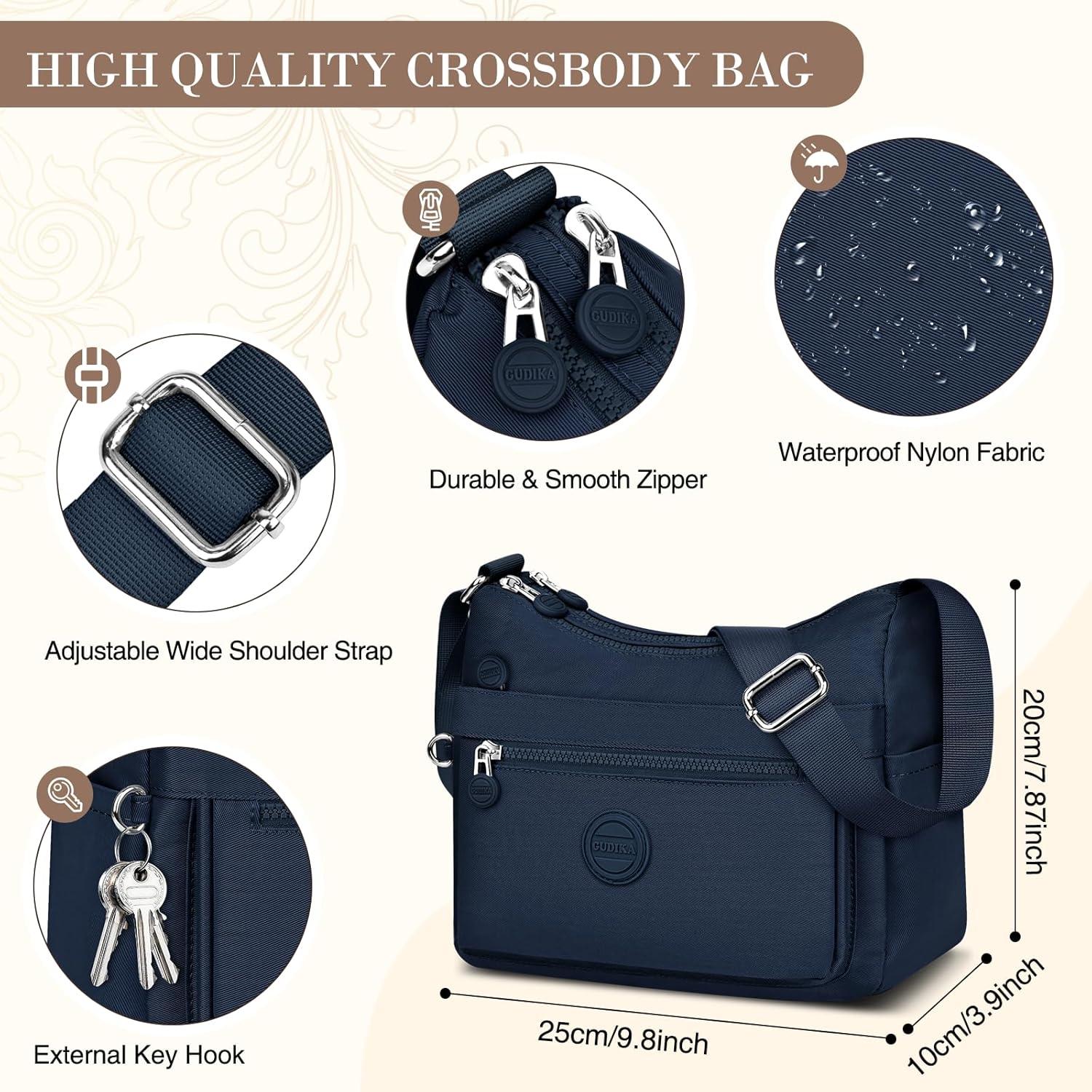 Damen Nylon Umhängetasche Mittelgroß Wasserdicht Crossbody Bag Marineblau