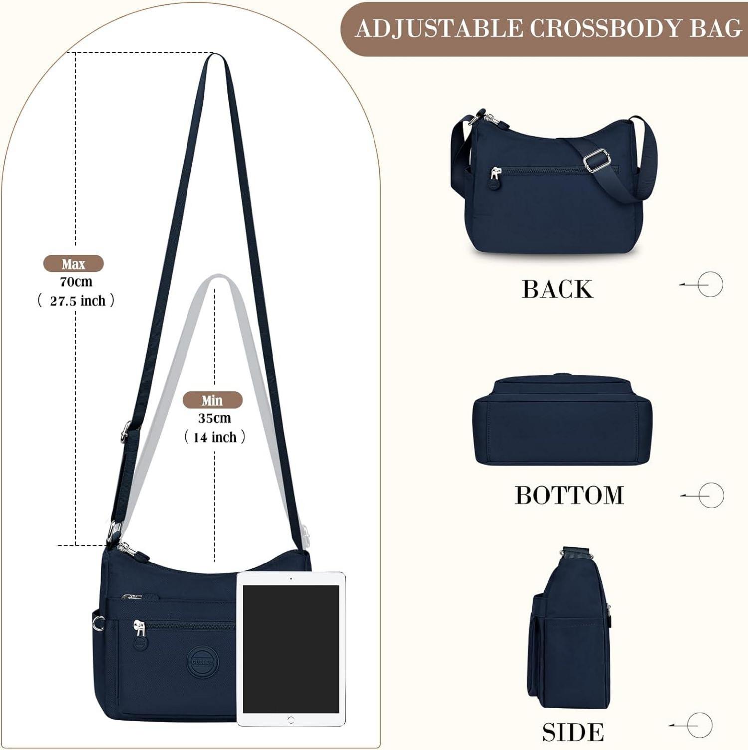 Umhängetasche Damen Mittelgroß Wasserdicht Nylon Crossbody Verstellbar