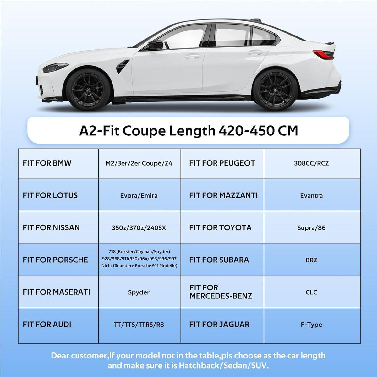Wasserdichte Autoabdeckung für Audi TT, BMW Z4 & Co. (420-450cm)