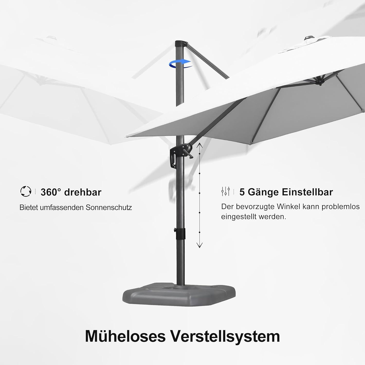 PURPLE LEAF Sonnenschirm 300x300cm Aluminium Ampelschirm Kurbel