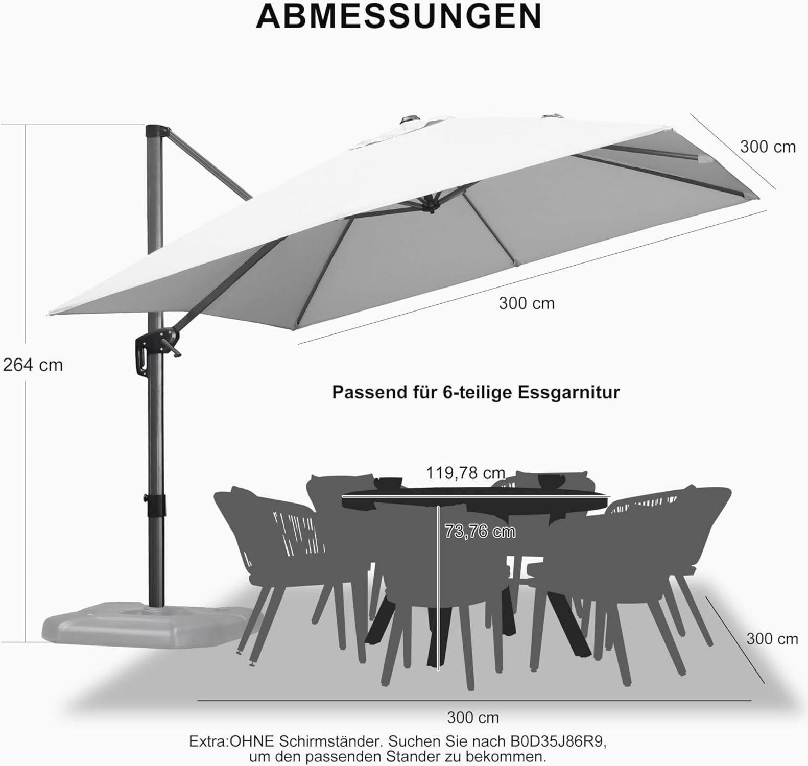 PURPLE LEAF Sonnenschirm 300x300cm Aluminium Ampelschirm Kurbel