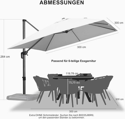 PURPLE LEAF Sonnenschirm 300x300cm Aluminium Ampelschirm Kurbel