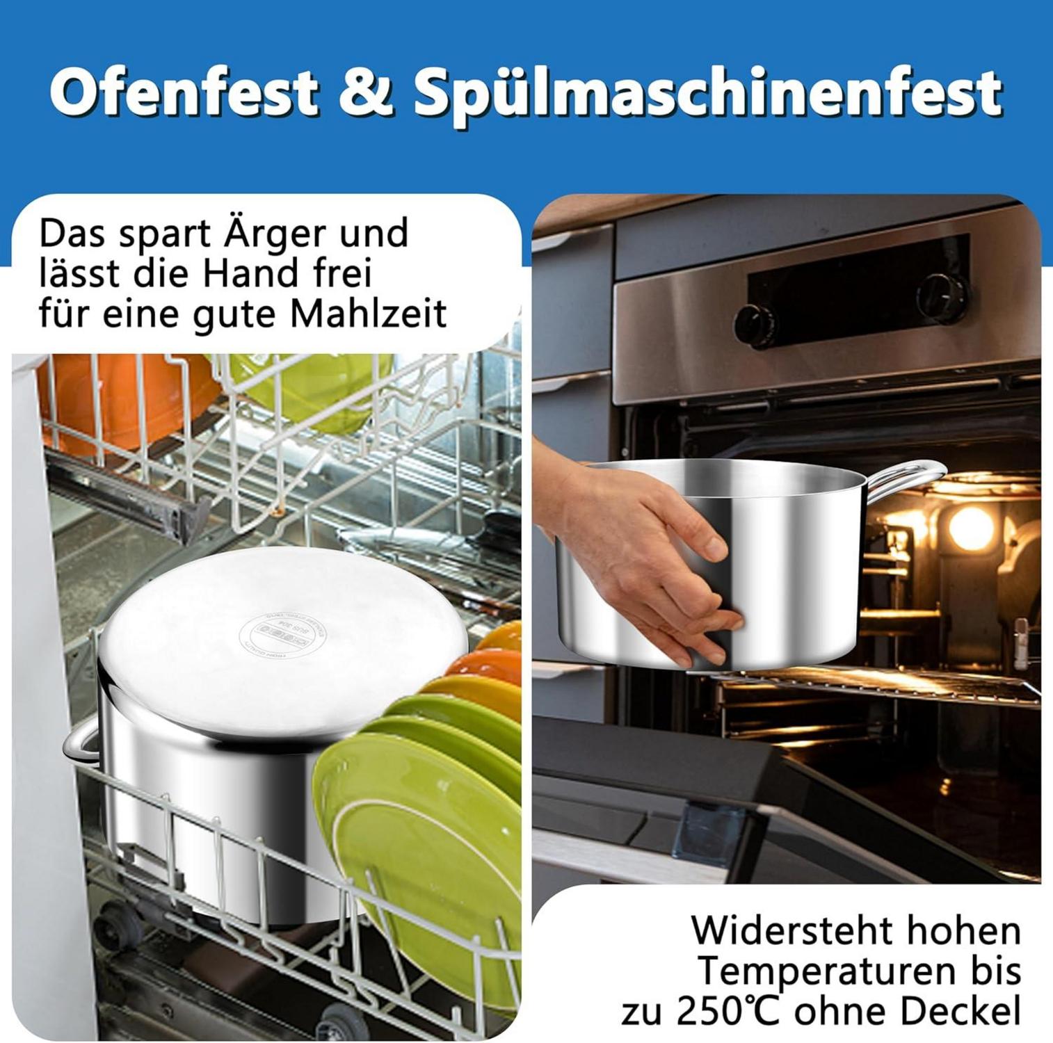 TEAMFAR Kochtopf 24cm 5,7L Edelstahl Glasdeckel Herdarten Induktion