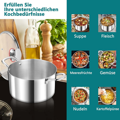 Kochtopf 20cm Spülmaschinenfest Induktion 3-Lagen Edelstahl Gladeckel