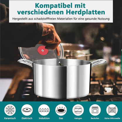 Kochtopf 20cm Induktion 3-Lagen Edelstahl Glasdeckel 3,3L