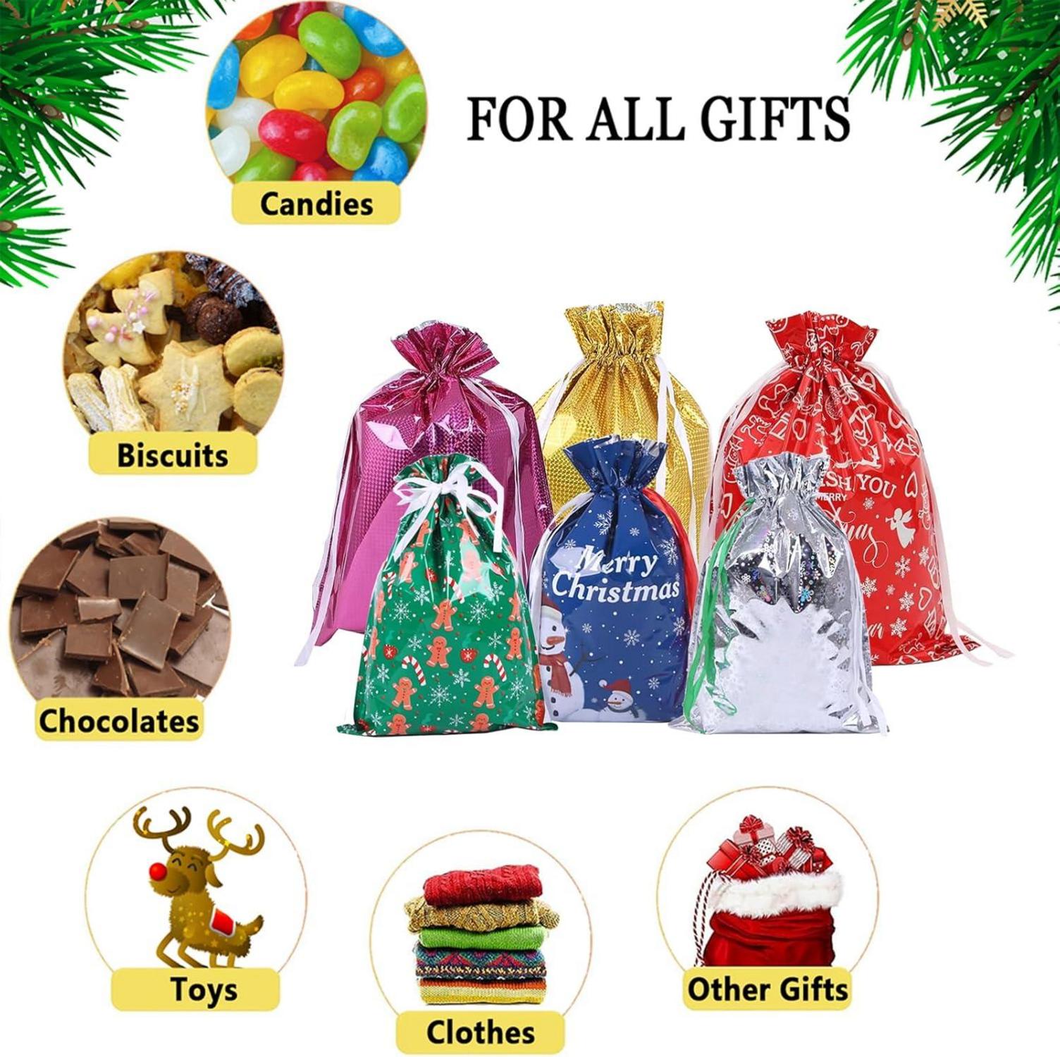 Weihnachts-Geschenktüten mit Kordelzug, 6 Designs