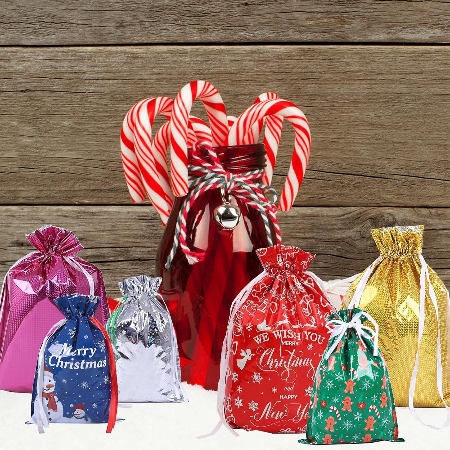 6er Pack Weihnachts-Geschenktüten Aluminiumfolie Kordelzug 6 Designs