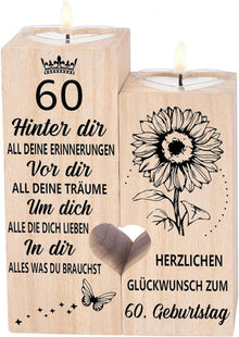 Kerzenhalter 60. Geburtstag Frau Deko Geschenk Holz mit Kerze