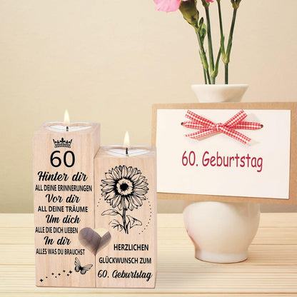 Kerzenhalter 60. Geburtstag Frau Deko Geschenk Holz mit Kerze