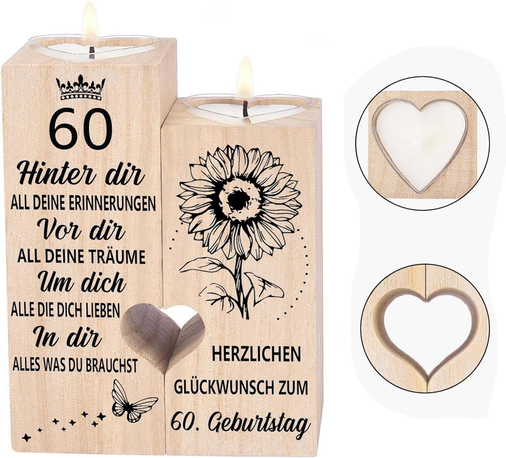 Kerzenhalter Holz 60. Geburtstag Deko Geschenk Frau Mama Freundin