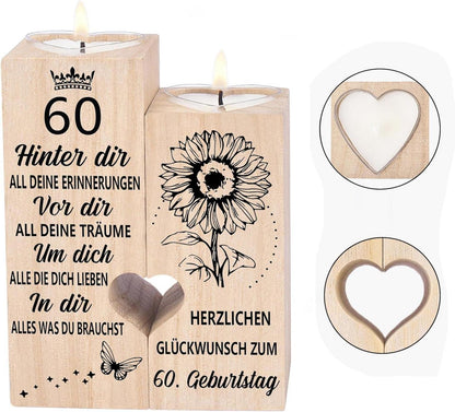 Kerzenhalter Holz 60. Geburtstag Deko Geschenk Frau Mama Freundin