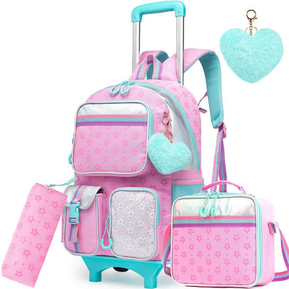 Rollrucksack für Mädchen mit Rädern – 17 Zoll, Rosa