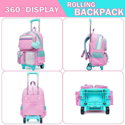 Rollrucksack für Mädchen mit Rädern – 17 Zoll, Rosa