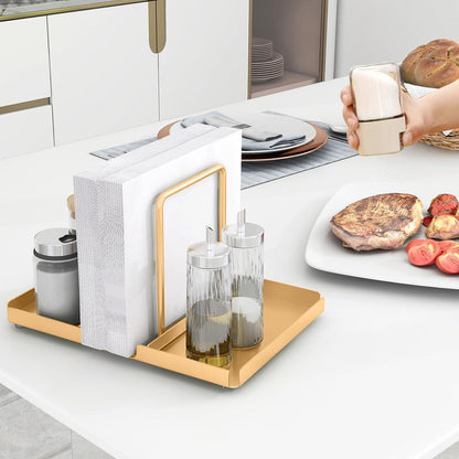 Goldener Serviettenhalter aus Metall mit Caddy für Salz Pfefferstreuer 14cm