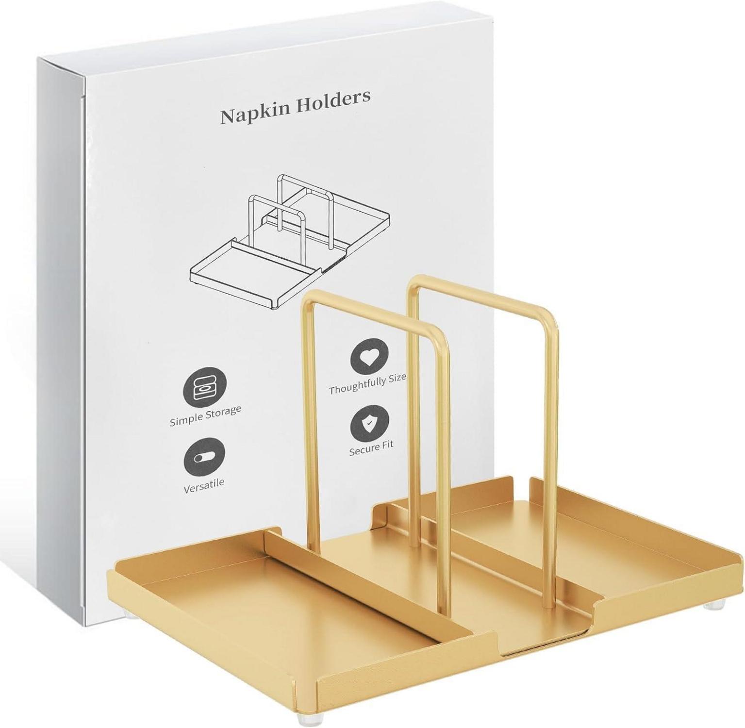 Goldener Serviettenhalter aus Metall mit Caddy für Salz Pfefferstreuer 14cm
