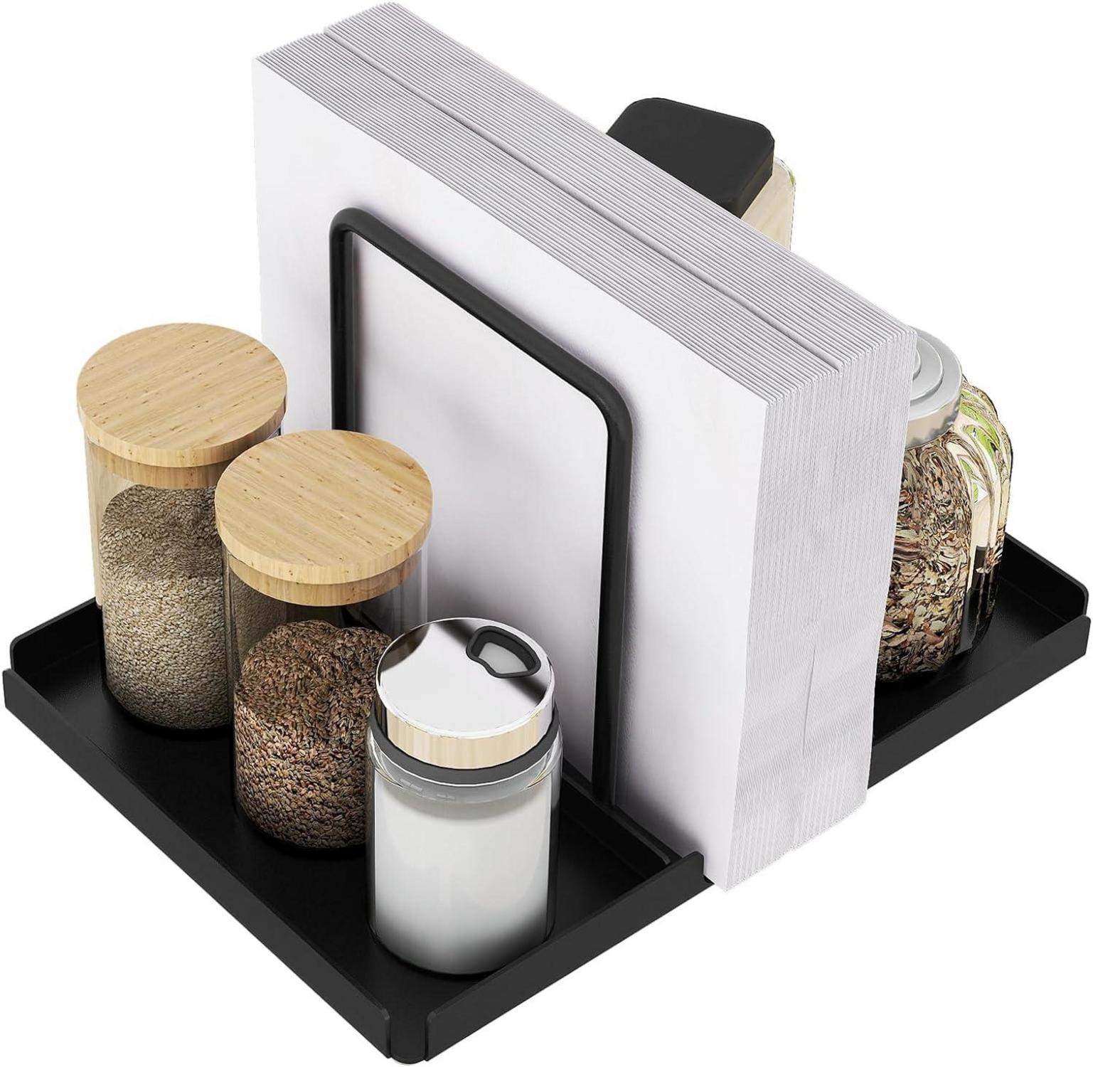 Serviettenhalter Schwarz Metall Caddy Salz Pfefferstreuer Upgrade 14cm