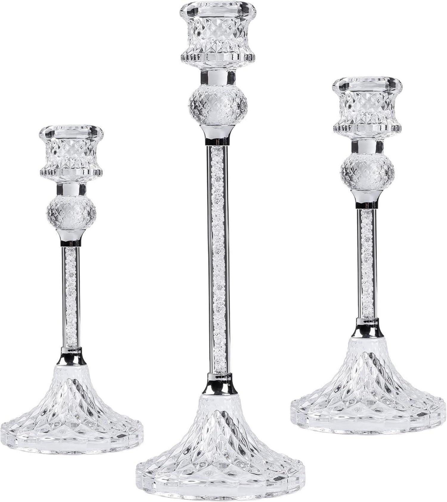 Kristall Kerzenständer Set 3-teilig Glas Stabkerzenhalter