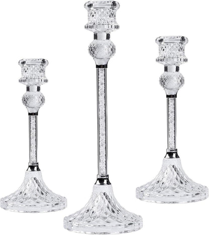 Kristall Kerzenständer Set 3-teilig Glas Stabkerzenhalter