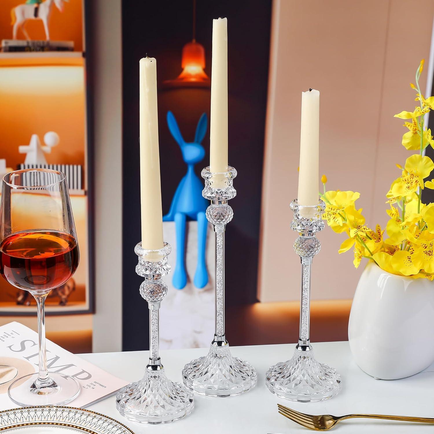 Kristall Kerzenständer Set 3-teilig Glas Stabkerzenhalter Weihnachten Hochzeit Vintage