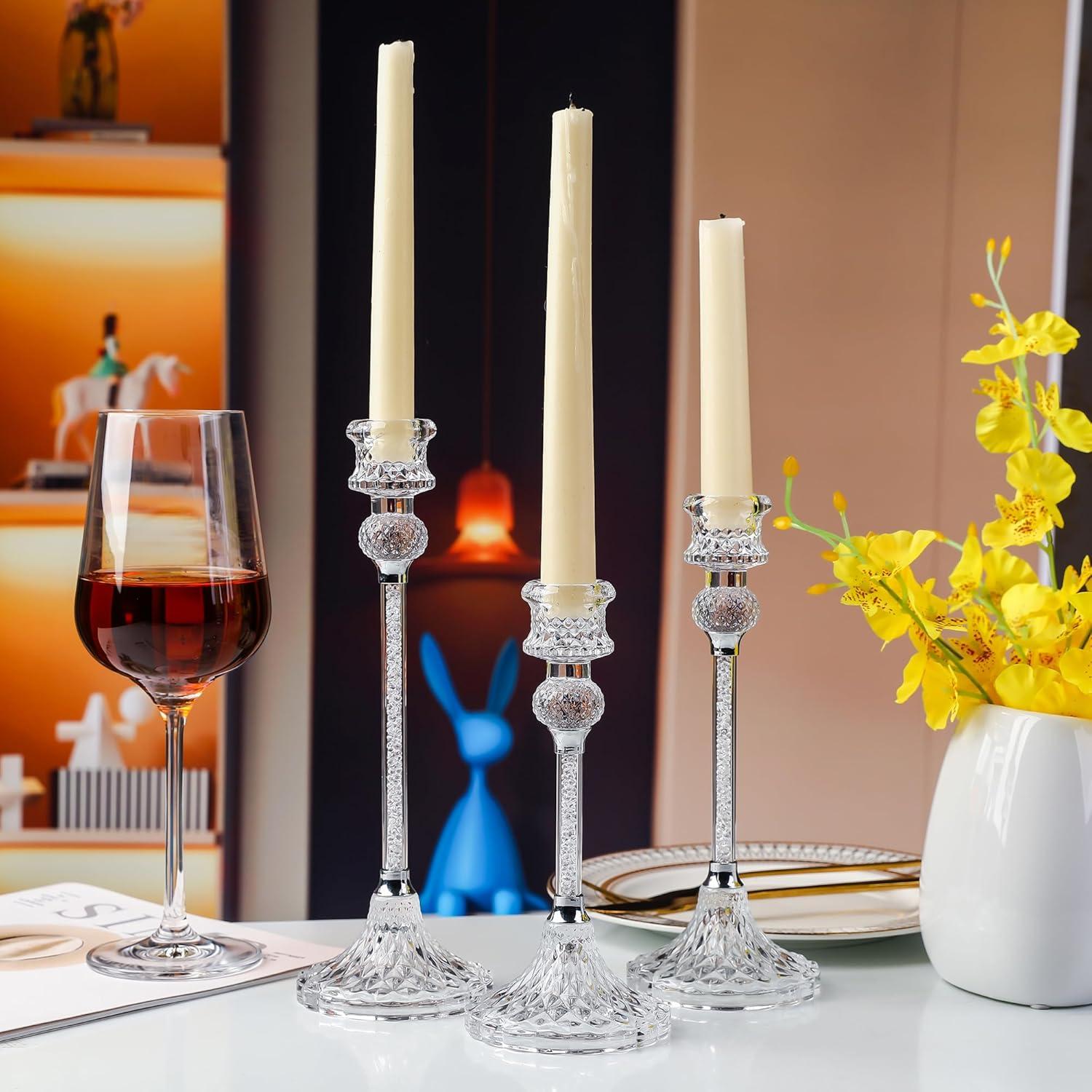 Kristall Kerzenständer Set 3-teilig Stabkerzenhalter Glas