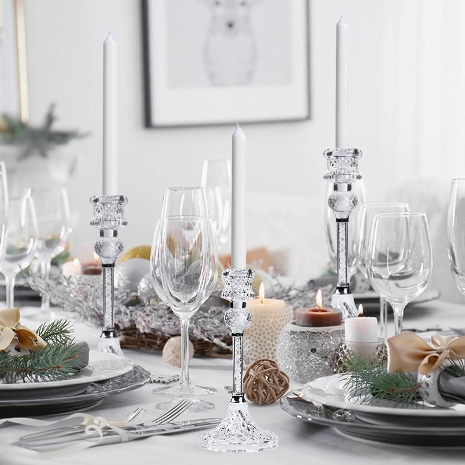 Kristall Kerzenständer Set 3 Stabkerzen Glas Hochzeit Weihnachten