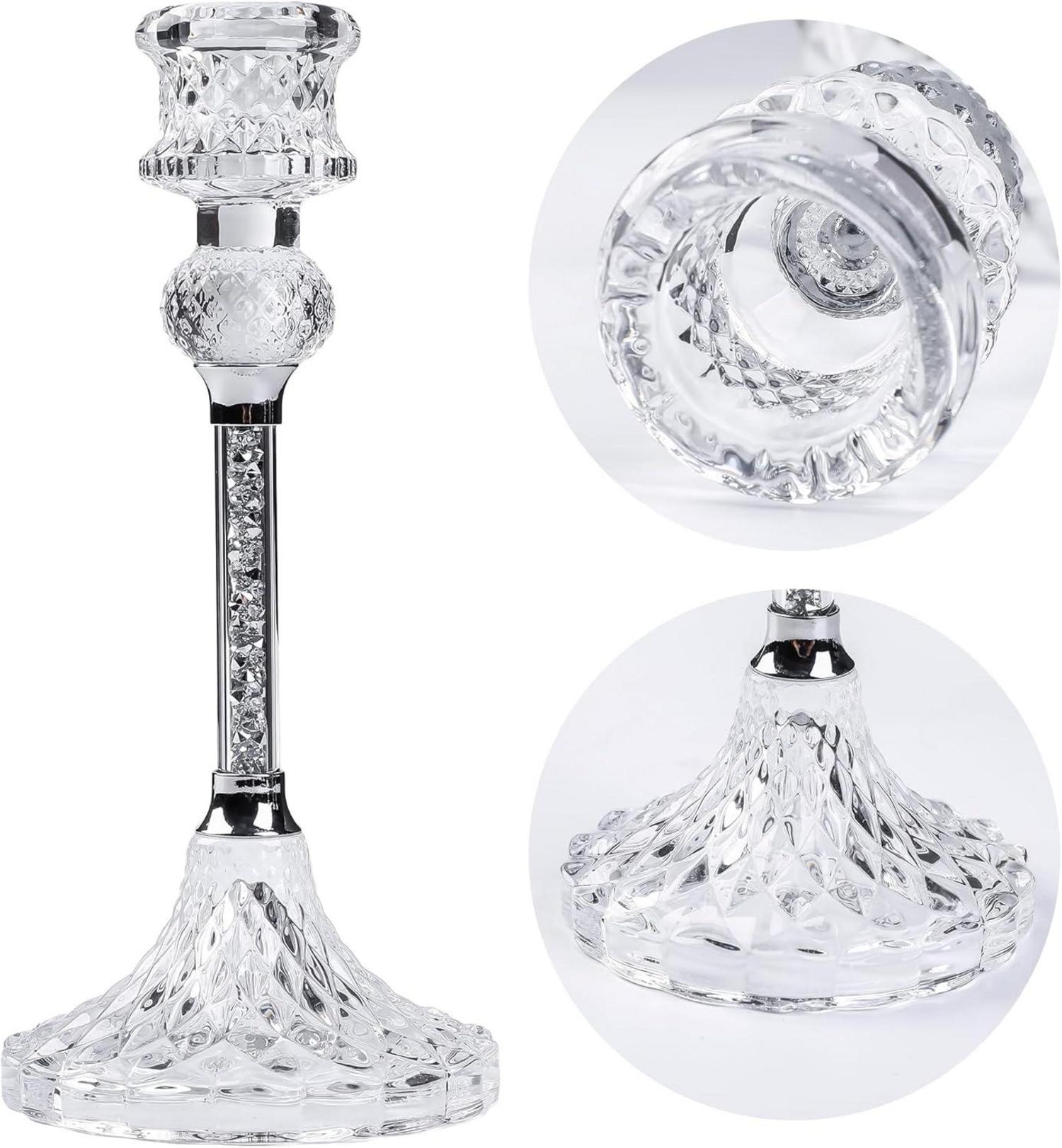 Kristall Kerzenständer Set 3 Stabkerzenhalter Glas Silber