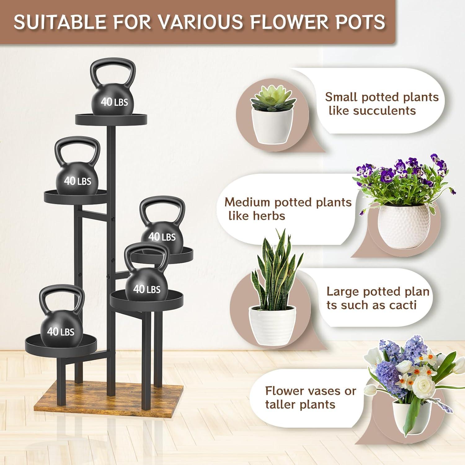 Pflanzenständer Metall 5 Ebenen Blumenregal Holz Indoor Outdoor