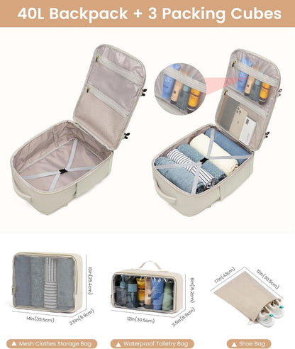 Großer Damen Rucksack 40L Handgepäck wasserdicht 17 Zoll Laptop Fach für Reise & Business