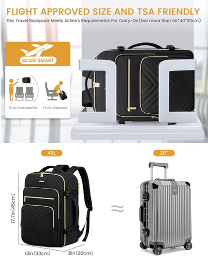 Handgepäck Rucksack 40L Schwarz Wasserdicht Laptop Reiserucksack