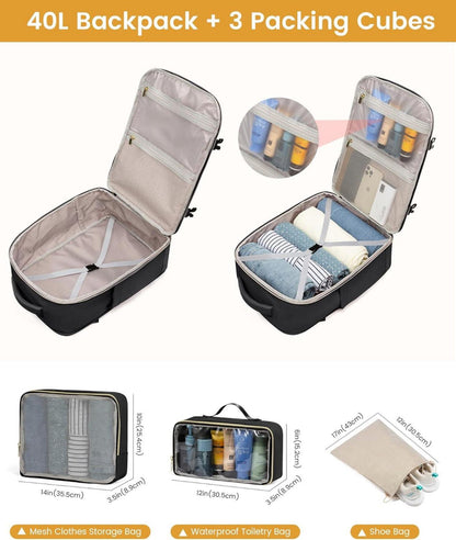 40L Reiserucksack Damen, Handgepäck Rucksack, Laptopfach, wasserdicht