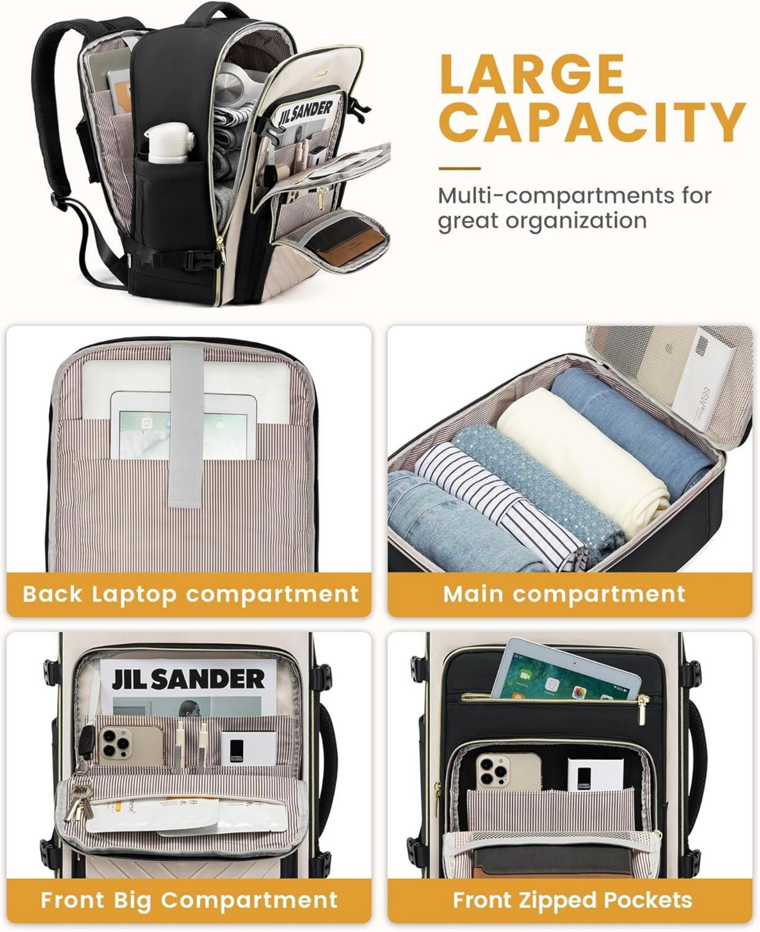 Handgepäck Rucksack Damen 40L Wasserdicht Laptop 17 Zoll Travel Backpack