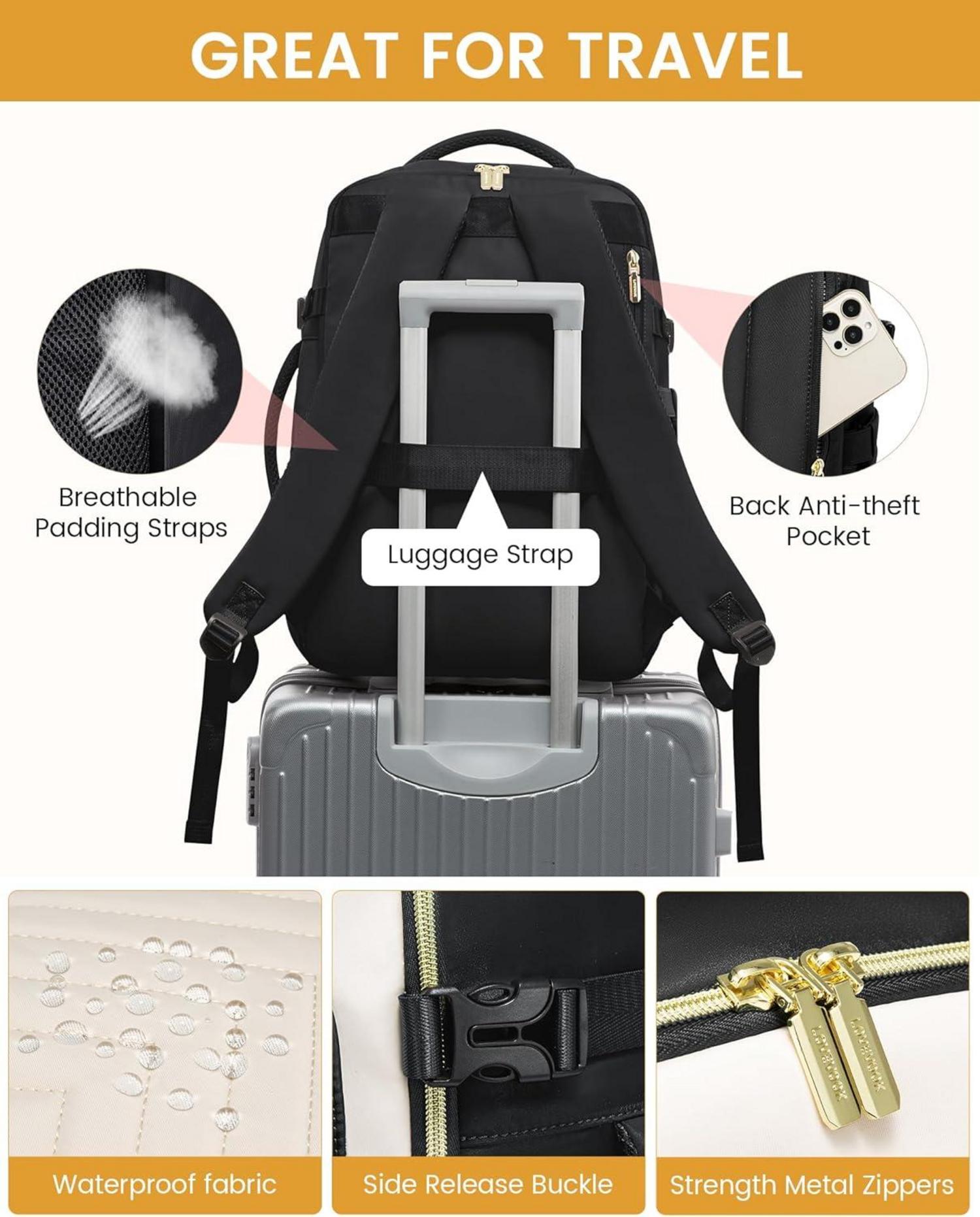 Handgepäck Rucksack Damen 40L Wasserdicht Laptop 17 Zoll Travel Backpack