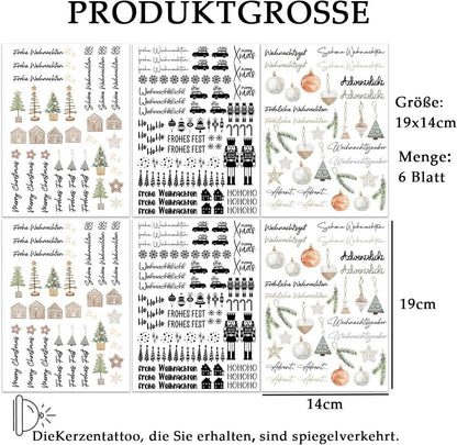 Kerzentattoos Weihnachten Happy New Year Wasserschiebefolie