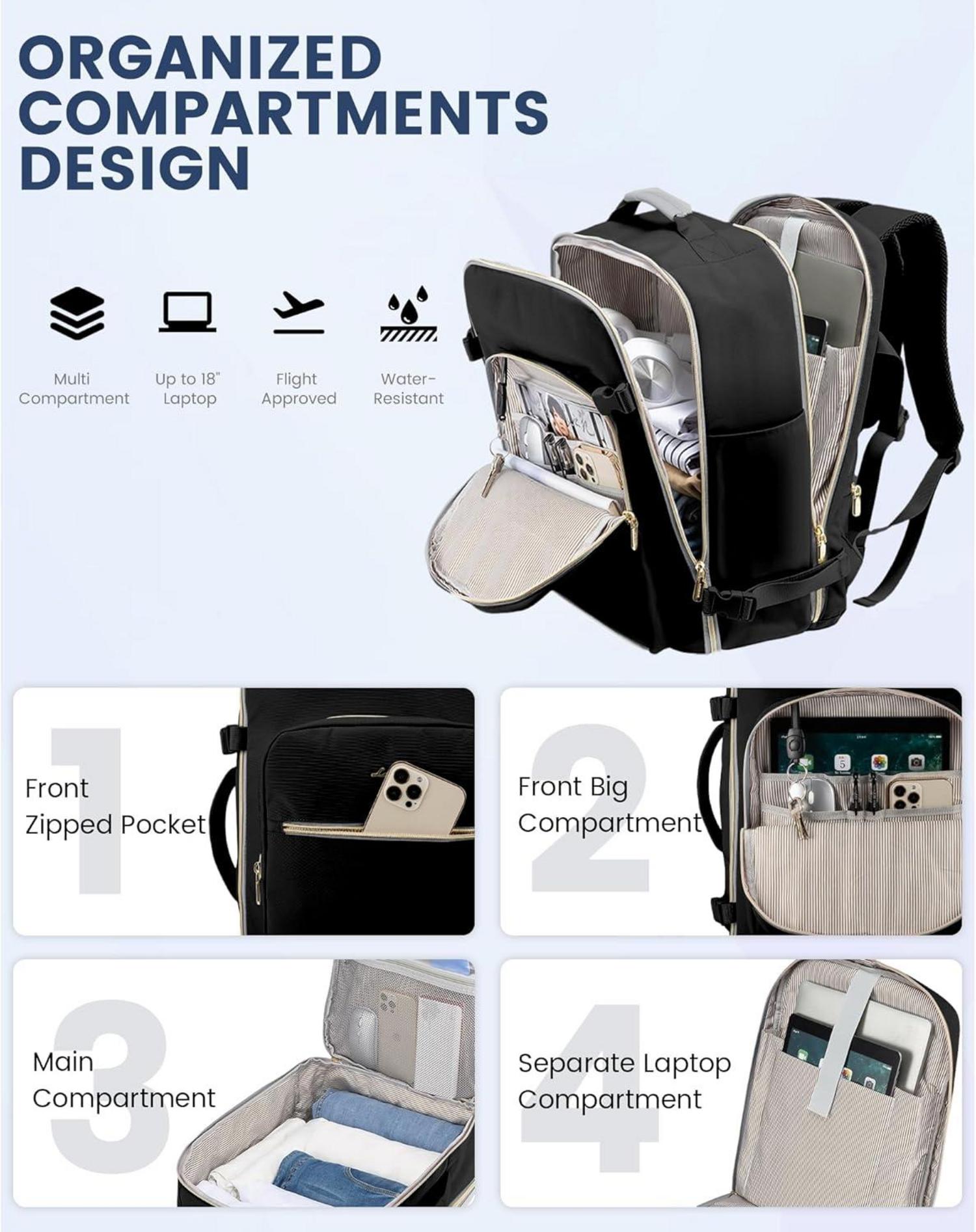 Handgepäck Rucksack 40L Damen Reiserucksack Kofferrucksack 17 Zoll Laptop