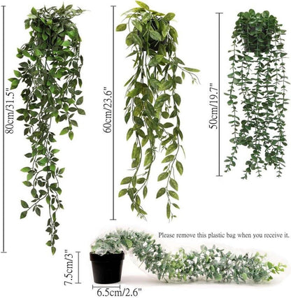 Künstliche Hängepflanzen Eukalyptus Deko 3er Set