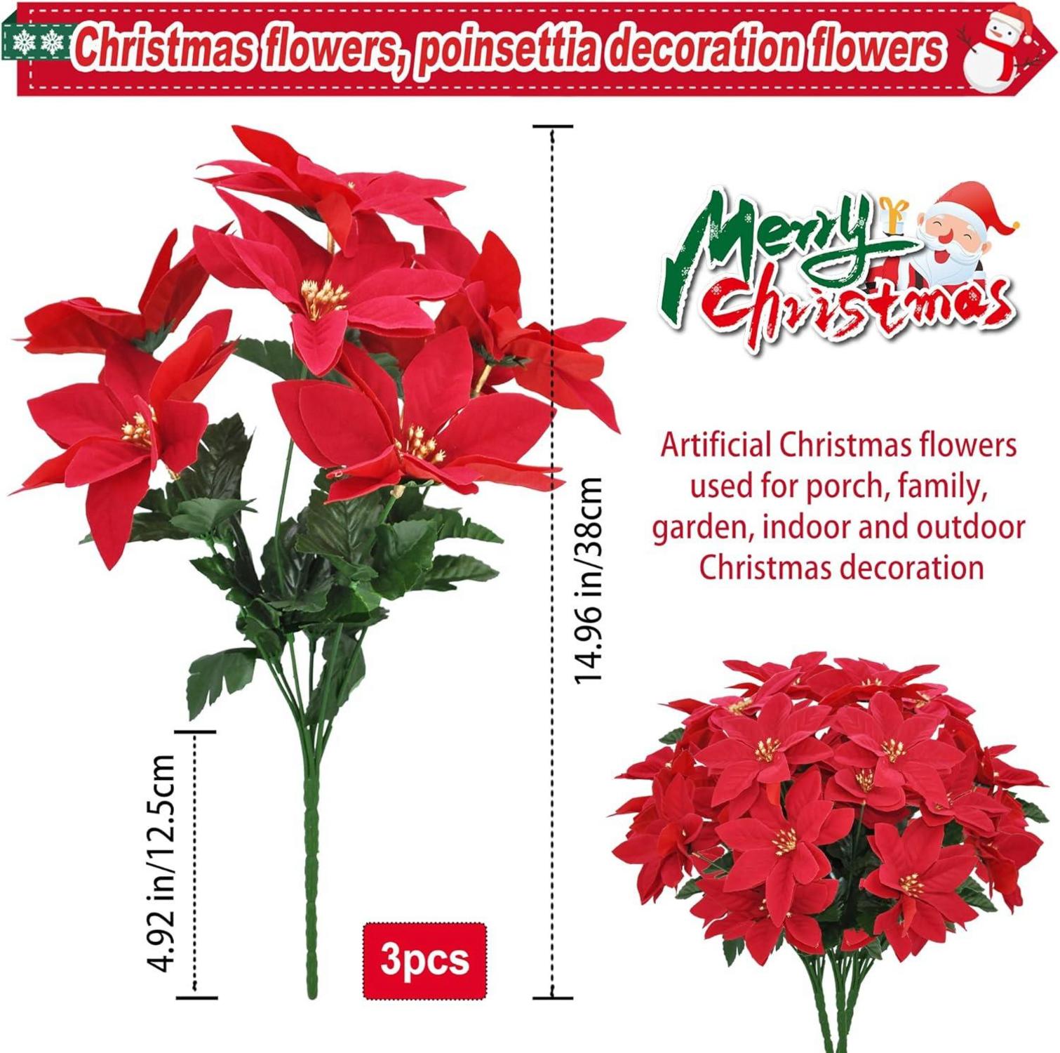 3er Pack Künstliche Weihnachtssterne Rot 38cm