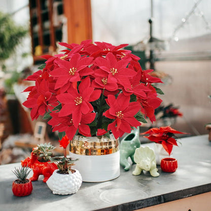 3er Set Künstliche Weihnachtssterne, Rot, Kunstblumen, Weihnachten, Deko