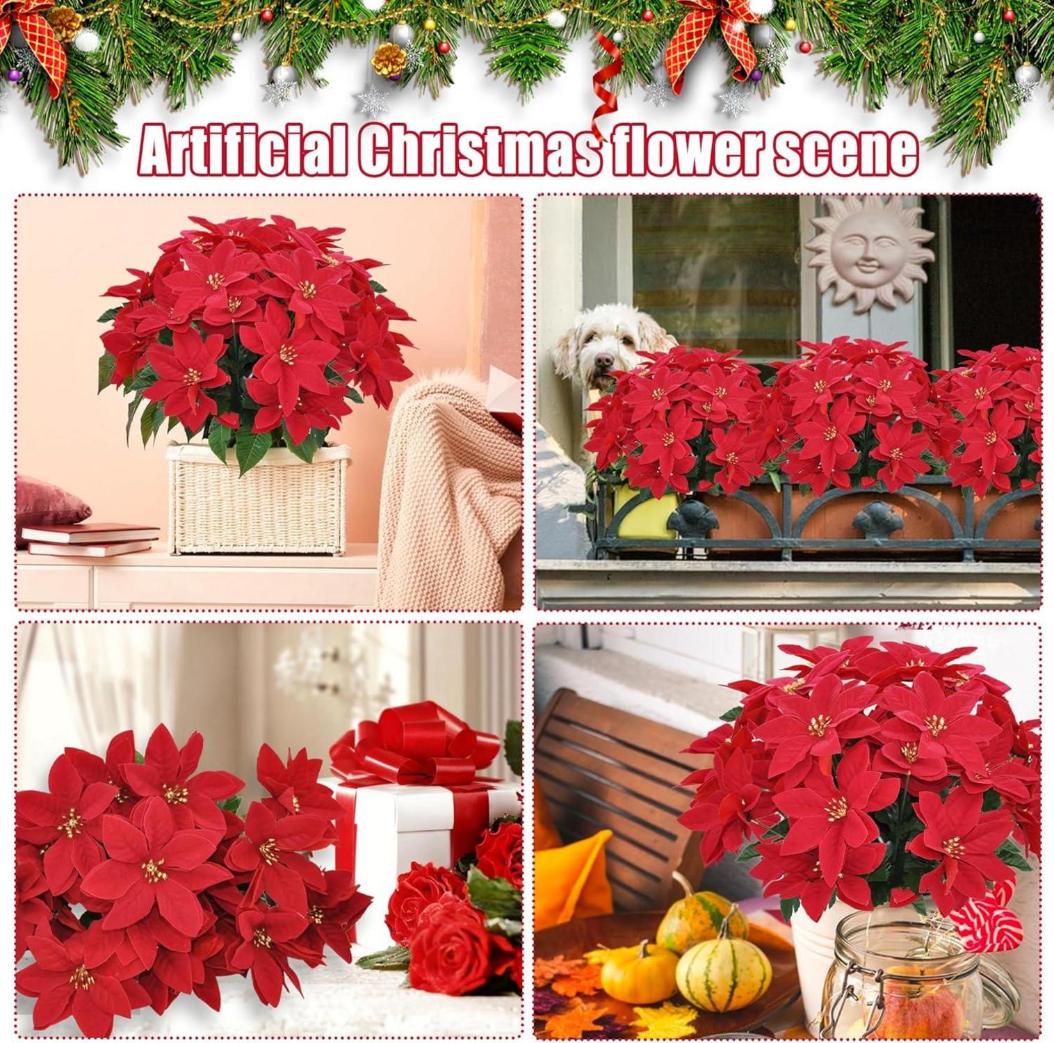 3x Künstlicher Weihnachtsstern Rot Kunstblumen Weihnachtsdeko