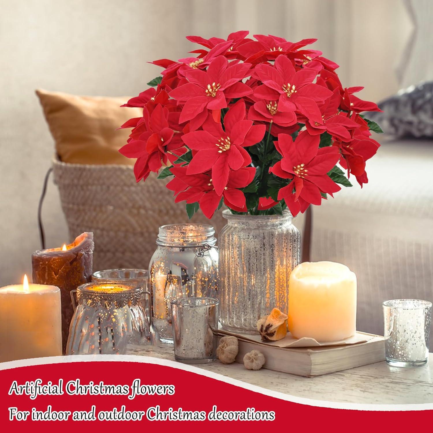 3er Set Künstliche Weihnachtssterne Rot Deko Weihnachtsblumen - 38 cm